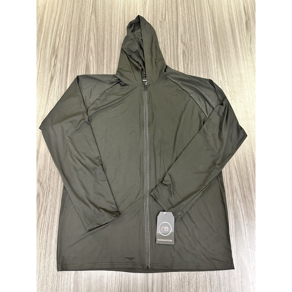 NWT Real Essentials Men's Black Dry-Fit Full‎ Zip Jacket Hoodie Size 2XL